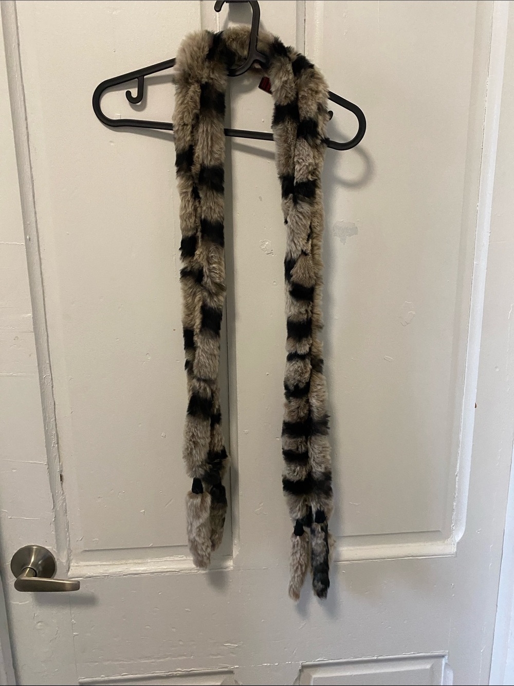 Rabbit Fur Long Scarf in Taupe and Black